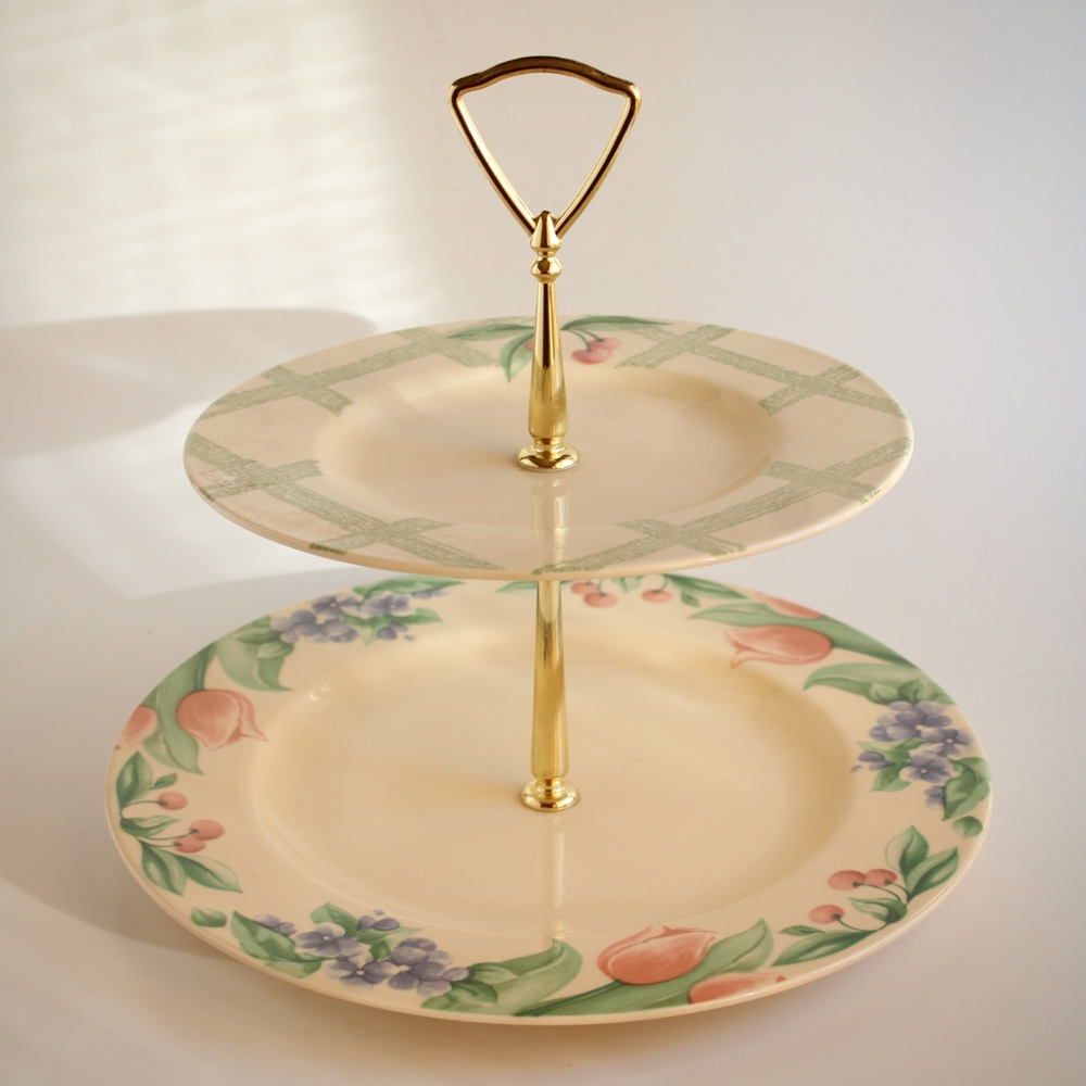 Vintage Pfaltzgraff "Garden Party" Two Tiered Serving Plate